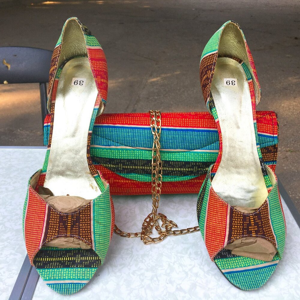 Heels shoes & pocket book bag African print set - new